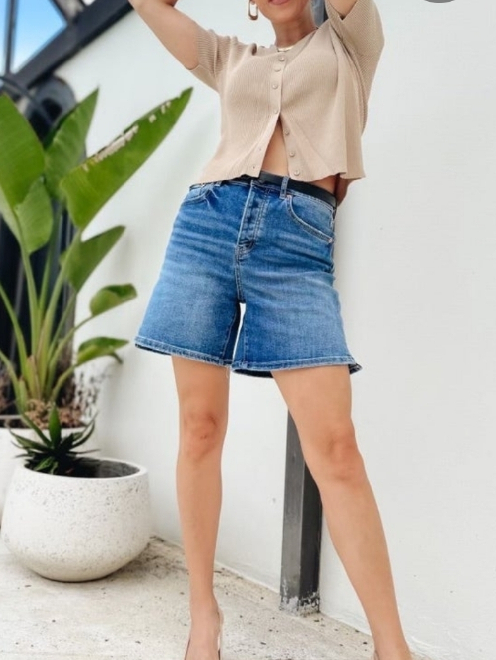 Mica Super High-Rise Bermuda Denim Shorts in Blue NEW Womens XL